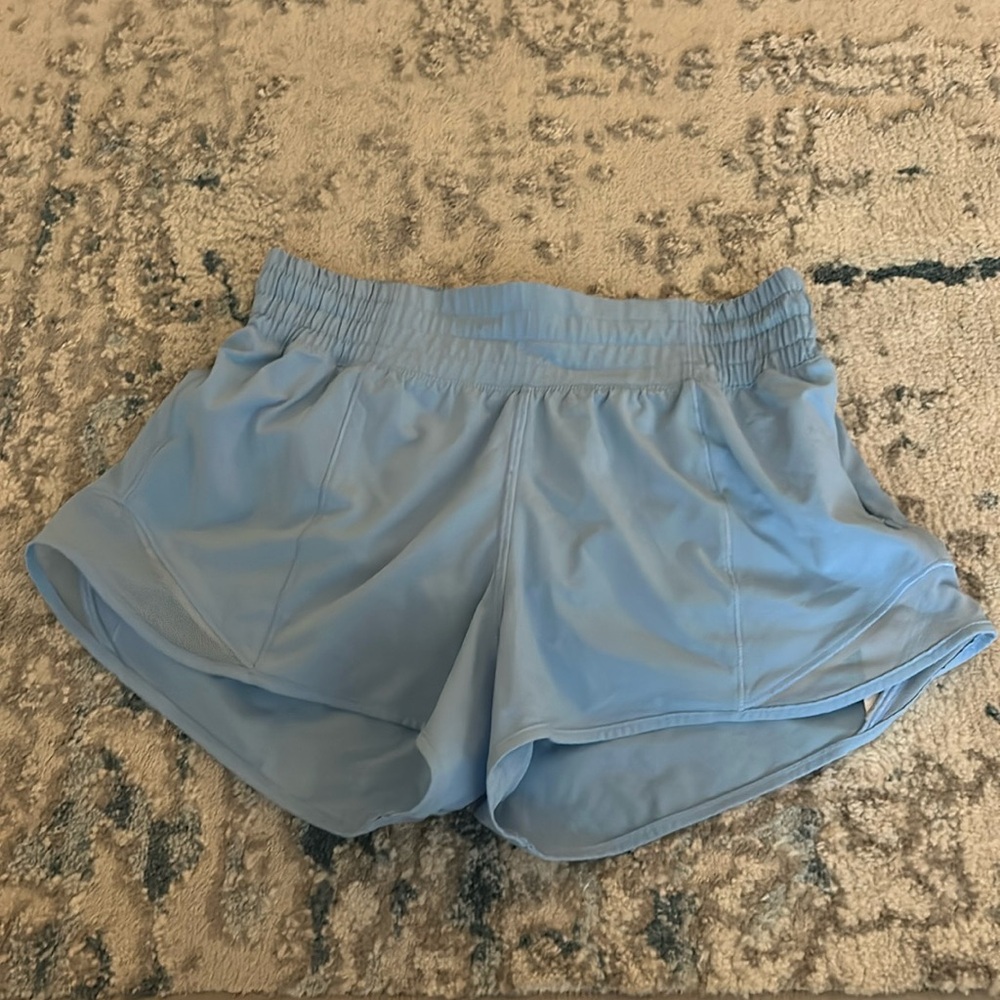 Blue Lululemon hotty hot high rise shorts